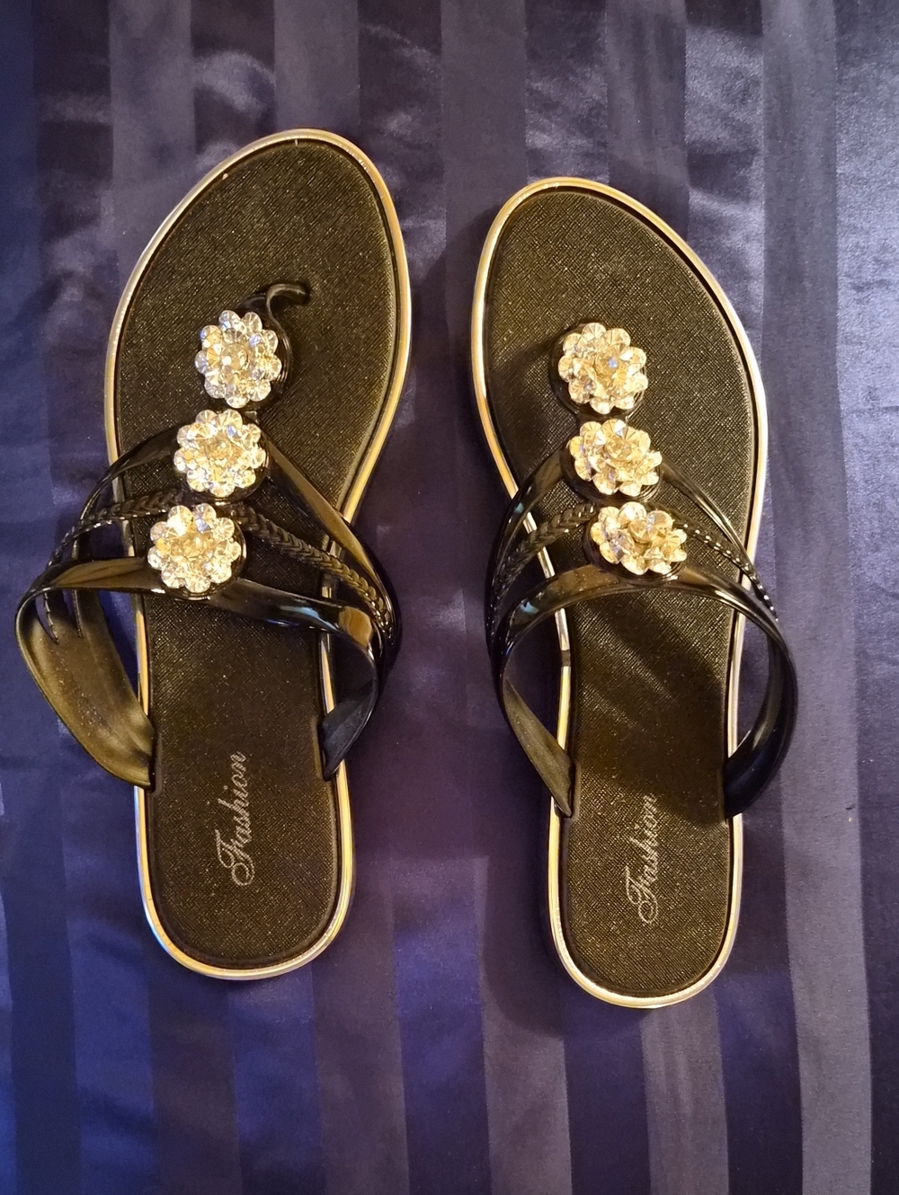 Black Jeweled Women’s Slide Sandals